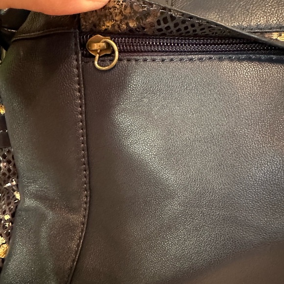 Sharif Original by Sharif dark blue leather and snake print satchel bag - Picture 6 of 14